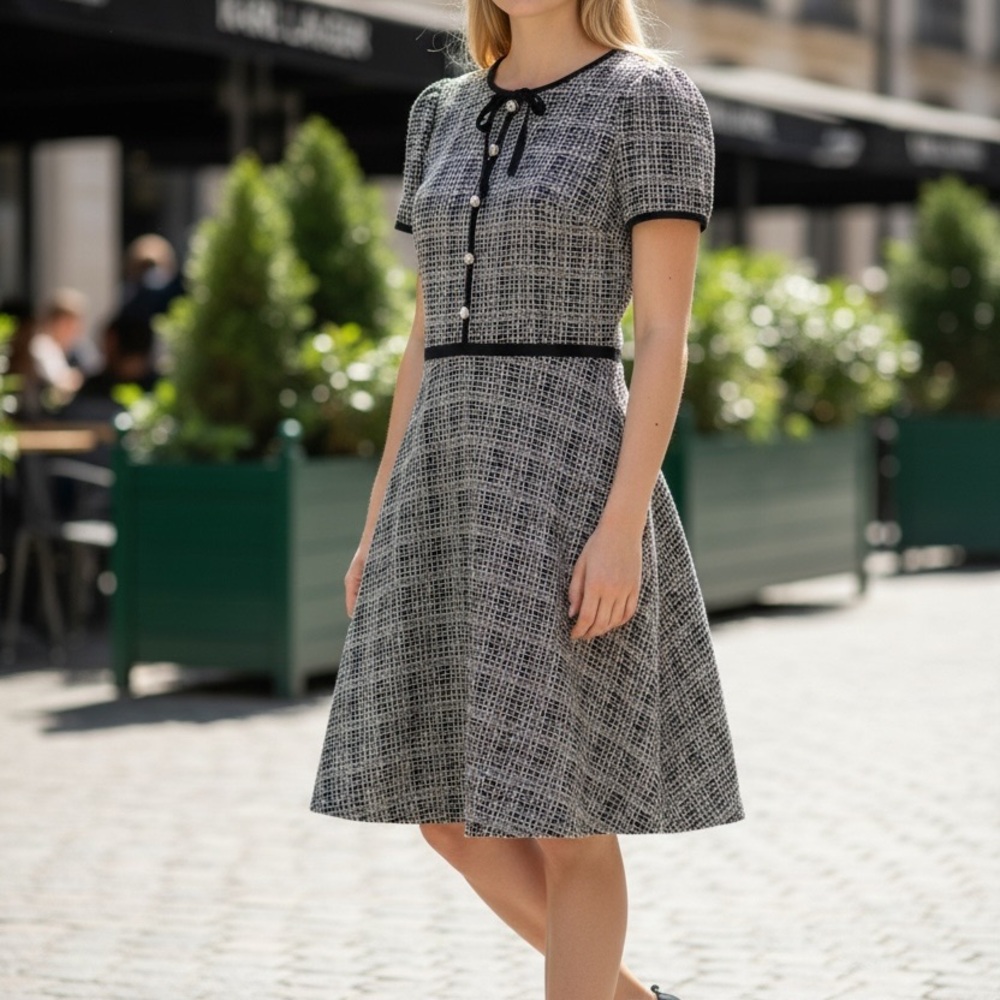 Karl Lagerfeld Black and White Tweed A-Line Dress-Skirt